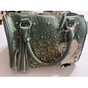 Buckle Mint Green Studded Handbag